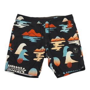 Vissla Board Shorts Mens Small Black Blue Sea Print Pockets Lightweight Beach
